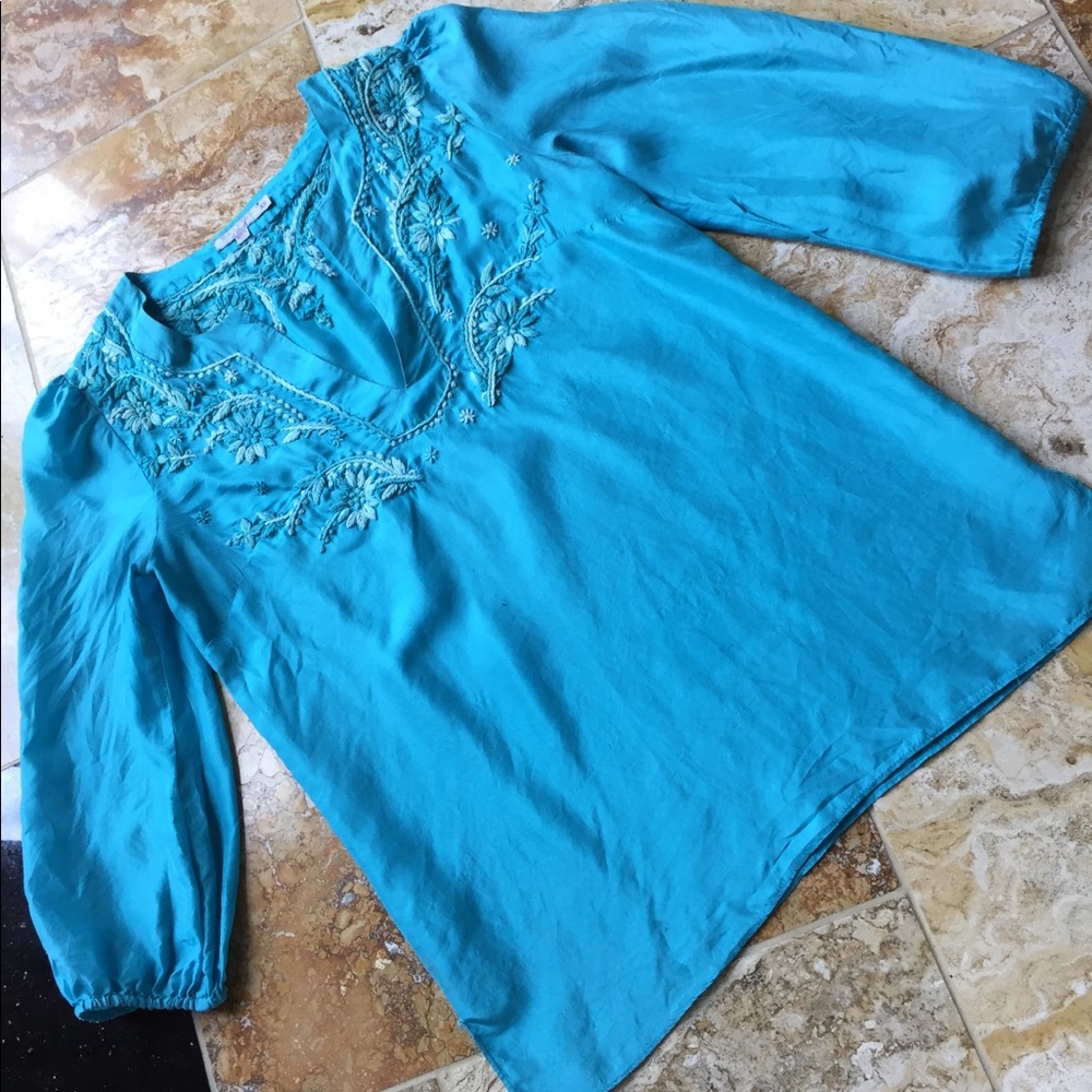 Calypso St. Barth Turquoise embroidered silk